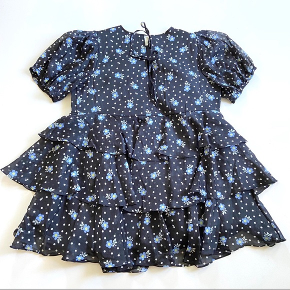 Sandy Liang x Target Black Floral Print Short Sleeve Tiered Ruffle Mini Dress - Picture 6 of 9
